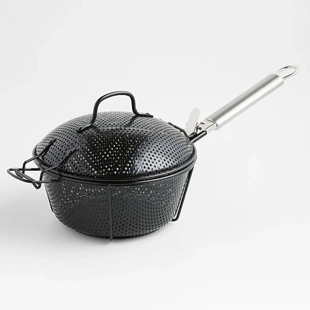 New! Crate&Barrel Outdoor Round NonStick BBQ Grill Basket with Lid